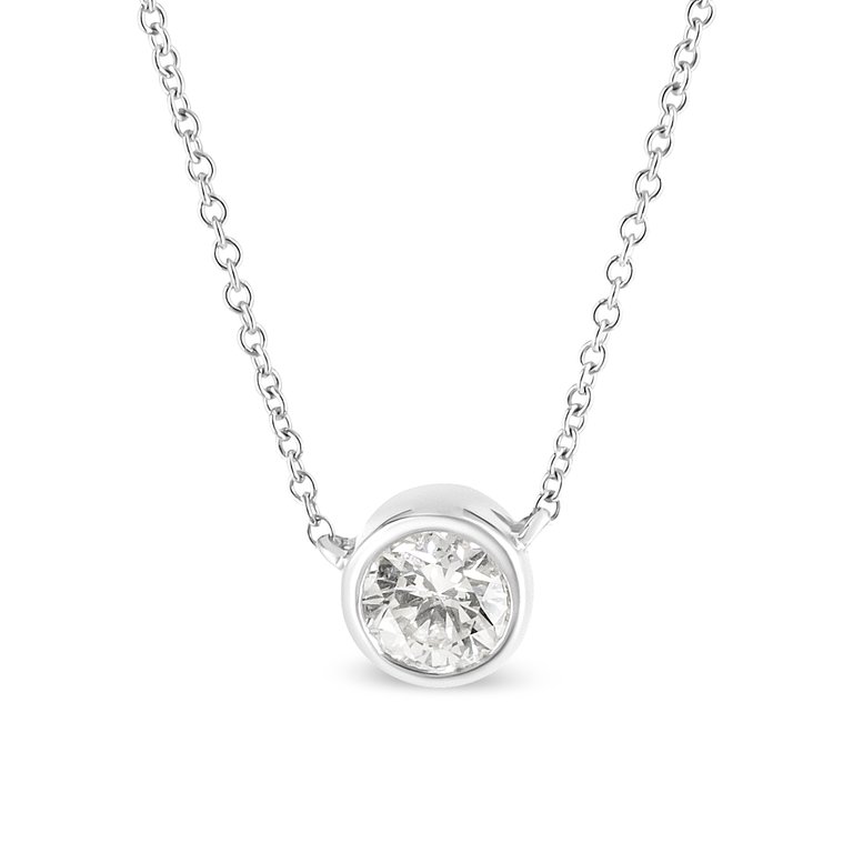 10K White Gold 1/3 Cttw Round Bezel-Set Diamond Solitaire Pendant Necklace - White Gold