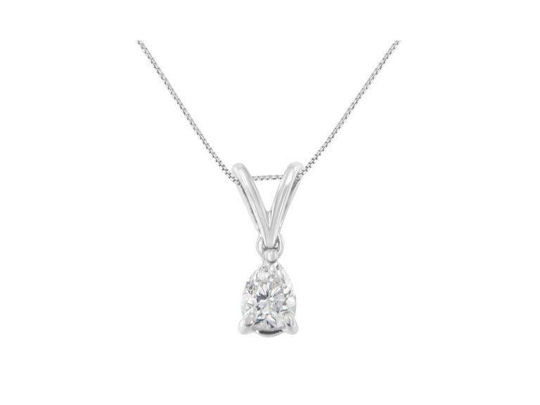 10K White Gold 1/5 cttw Diamond Pear Pendant Necklace - White