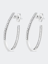 10K White Gold 1.0 Cttw Round and Baguette-Cut Diamond Hoop Earrings