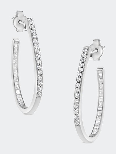 Haus of Brilliance 10K White Gold 1.0 Cttw Round and Baguette-Cut Diamond Hoop Earrings product