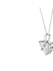 10K White Gold 1.0 Cttw Round-Cut and Princess-Cut Diamond Heart Shaped 18" Pendant Necklace