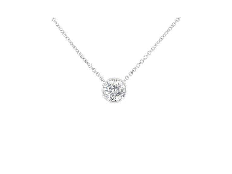 10k White Gold 3/10 Carat Round Brilliant-Cut Diamond Modern Bezel-Set Solitaire 16"-18" Pendant Necklace - White