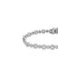 10K White Gold 4.0 Cttw Brilliant Round-Cut And Baguette Diamond Floral Cluster Link Bracelet