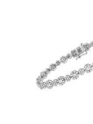 10K White Gold 4.0 Cttw Brilliant Round-Cut And Baguette Diamond Floral Cluster Link Bracelet