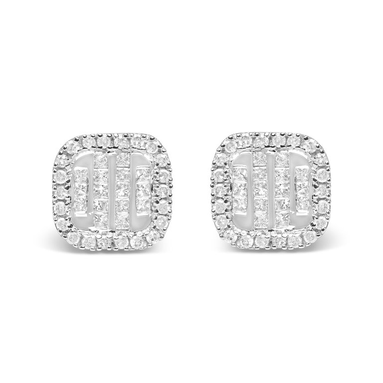 10K White Gold 7/8 Cttw Diamond Princess Composite And Halo Stud Earrings (I-J Color, I1-I2 Clarity) - White Gold