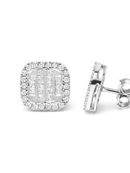 10K White Gold 7/8 Cttw Diamond Princess Composite And Halo Stud Earrings (I-J Color, I1-I2 Clarity)