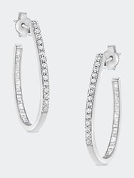 10K White Gold, ½ Cttw Diamond, ½ Cttw Lab-Grown Blue Sapphire Leverback Hoop Earrings - White