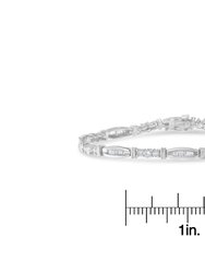 10K White Gold Geometric Pattern Diamond Tennis Bracelet