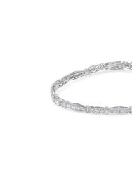 10K White Gold Geometric Pattern Diamond Tennis Bracelet