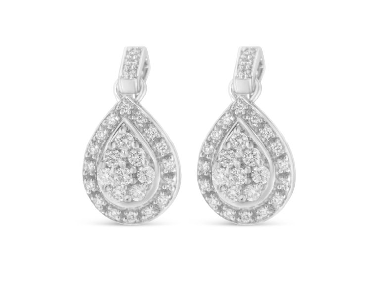 10k White Gold Round Cut Diamond Earrings - White