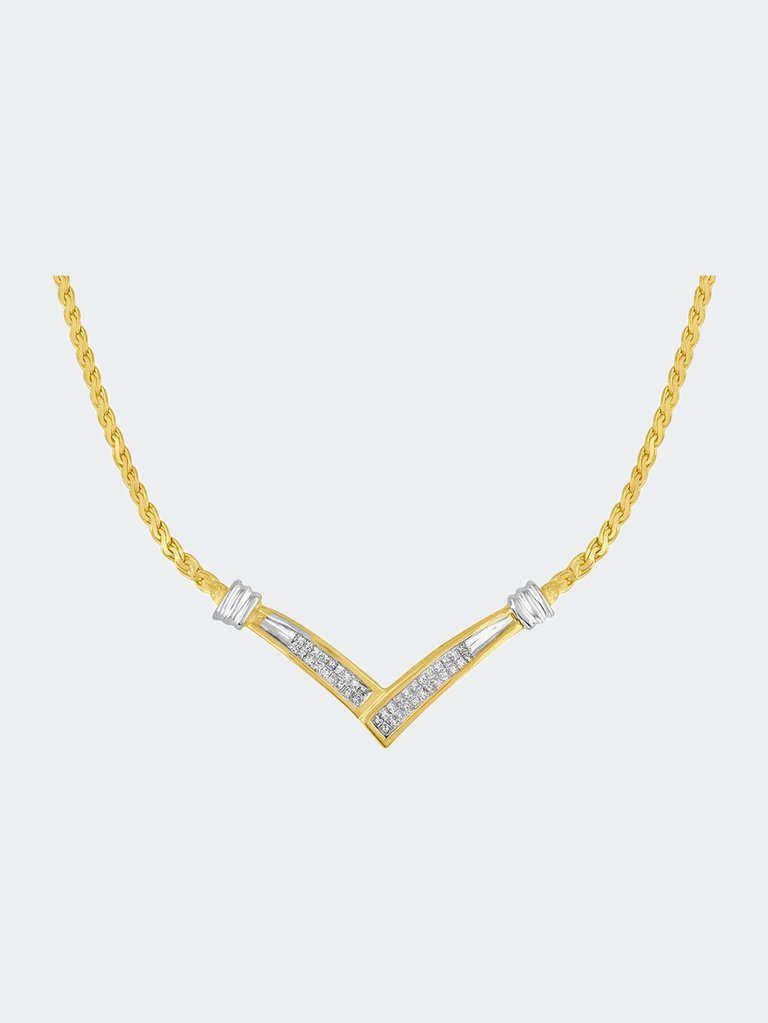 10K Yellow and White Gold 1/2 Cttw Princess Cut Diamond Channel-Set “V” Shape 18" Franco Chain Necklace - White/Yellow