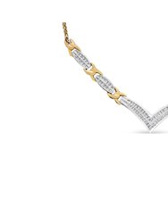 10K Yellow And White Gold 1.0 Cttw Round And Princess Cut Diamond "V" Shape Statement Necklace