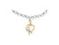 10K Yellow Gold 1/10 Cttw Diamond Awareness Ribbon & Heart Charm on 7" .925 Sterling Silver Rolo Bracelet