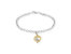 10K Yellow Gold 1/10 Cttw Diamond Awareness Ribbon & Heart Charm on 7" .925 Sterling Silver Rolo Bracelet