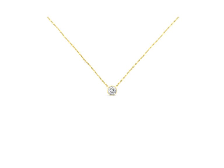10K Yellow Gold 1/2 Carat Round Brilliant-Cut Diamond Modern Bezel-Set Solitaire 16"-18" Pendant Necklace