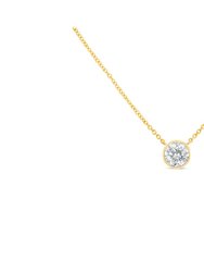 10K Yellow Gold 1/2 Carat Round Brilliant-Cut Diamond Modern Bezel-Set Solitaire 16"-18" Pendant Necklace