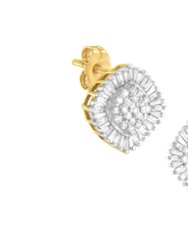 10K Yellow Gold 1/2 Cttw Diamond Cluster Cocktail Stud Earrings - Yellow