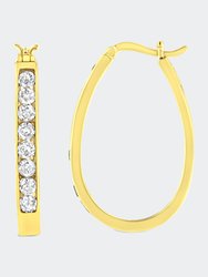 10K Yellow Gold 1/2 Cttw Round and Baguette-Cut Diamond Hoop Earrings