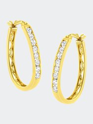 10K Yellow Gold 1/2 Cttw Round and Baguette-Cut Diamond Hoop Earrings - Yellow