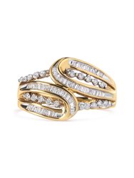 10K Yellow Gold 1/2 Cttw Round And Baguette Cut Diamond Open Space Bypass Ring - Ring Size 7 - Gold