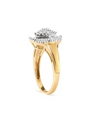 10K Yellow Gold 1/2 Cttw Round And Baguette-Cut Diamond Rhombus Head And Halo Ring - Ring Size 7