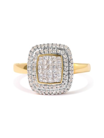 Haus of Brilliance 10K Yellow Gold 1/2 Cttw Round And Princess Diamond Composite Head And Halo Ring - Ring Size 7 product