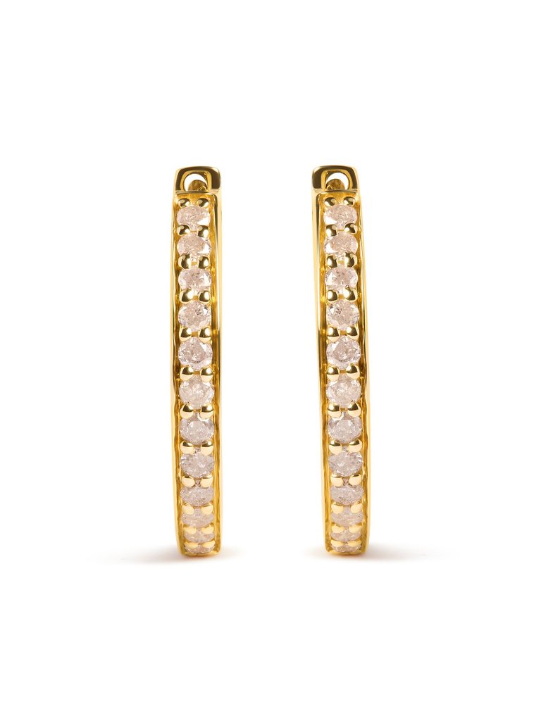 10K Yellow Gold 1/2 Cttw Round-Cut Diamond Hoop Earrings - Gold