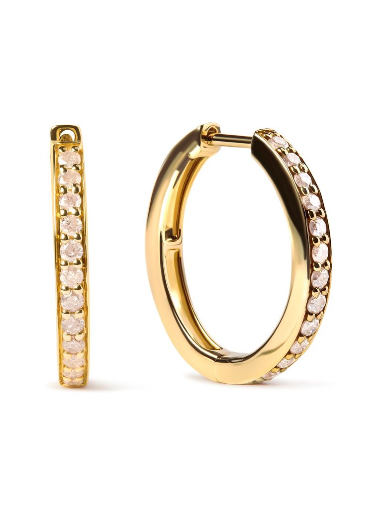 10K Yellow Gold 1/2 Cttw Round-Cut Diamond Hoop Earrings