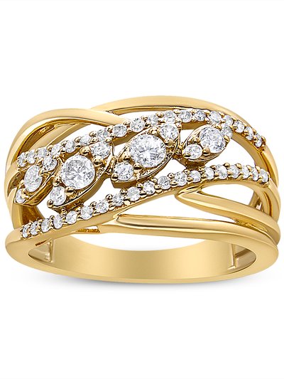 Haus of Brilliance 10K Yellow Gold 1/2 Cttw Round-Cut Multi Row Diamond Split Shank Cocktail Ring - H-I Color, SI2-I1 Clarity - Size 6 product