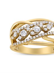 10K Yellow Gold 1/2 Cttw Round-Cut Multi Row Diamond Split Shank Cocktail Ring - H-I Color, SI2-I1 Clarity - Size 7 - Yellow Gold