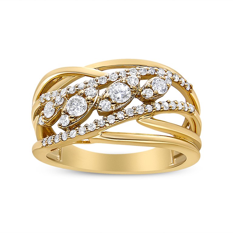 10K Yellow Gold 1/2 Cttw Round-Cut Multi Row Diamond Split Shank Cocktail Ring - H-I Color, SI2-I1 Clarity - Size 7 - Yellow Gold
