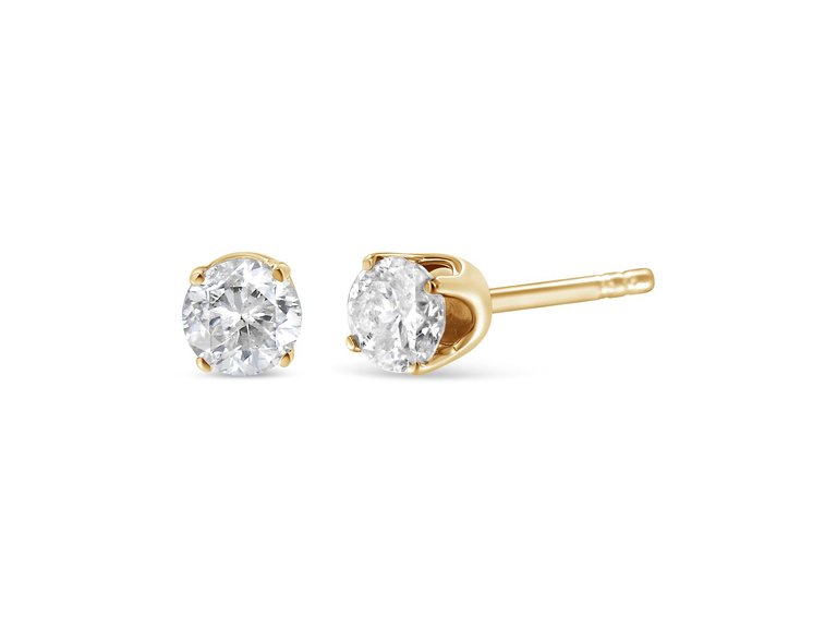 10K Yellow Gold 1/3 Cttw Round Brilliant-Cut Near Colorless Diamond Classic 4-Prong Stud Earrings - Yellow