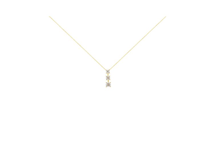 10K Yellow Gold 1/4 cttw Miracle-Set Brilliant Round Cut Diamond Graduating 3 Stone Drop 18" Pendant Necklace