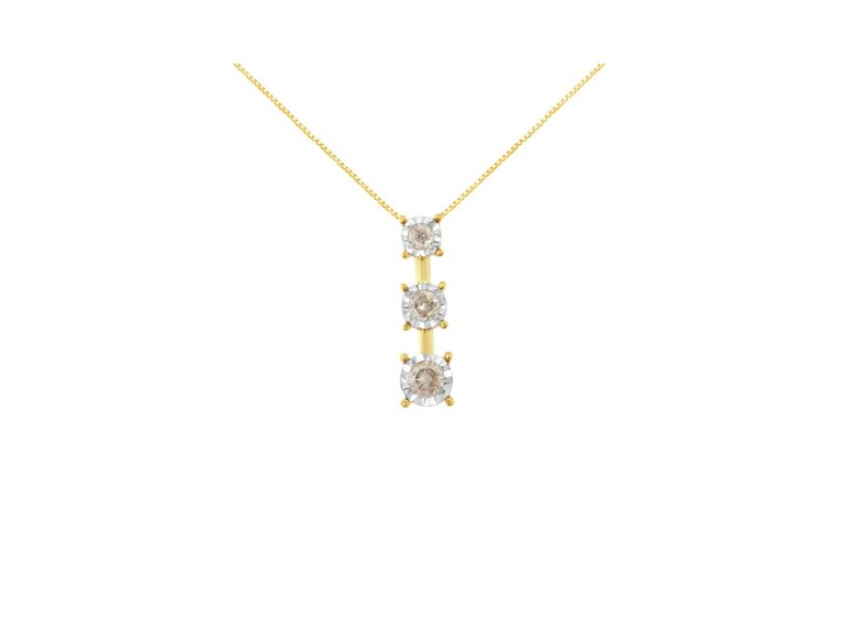 10K Yellow Gold 1/4 cttw Miracle-Set Brilliant Round Cut Diamond Graduating 3 Stone Drop 18" Pendant Necklace - White/ Yellow