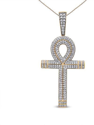 Haus of Brilliance 10K Yellow Gold 1 7/8 Cttw Round Diamond Ankh Cross Pendant Necklace for Men - H-I Color, SI1-SI2 Clarity product