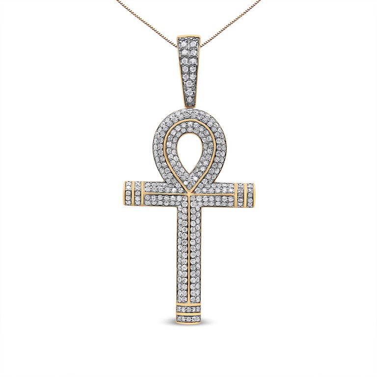 10K Yellow Gold 1 7/8 Cttw Round Diamond Ankh Cross Pendant Necklace for Men - H-I Color, SI1-SI2 Clarity - Yellow Gold