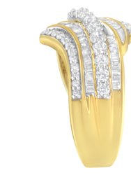 10K Yellow Gold 1.0 Cttw Baguette And Round Diamond Multi-Row Wave Bypass Ring - I-J Color, I1-I2 Clarity- Ring Size 7
