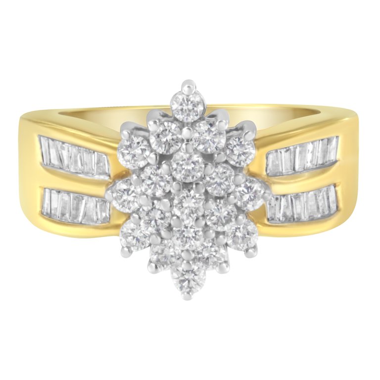 10K Yellow Gold 1.0 Cttw Marquise Composite Diamond Cluster Cocktail Ring - H-I Color, SI2-I1 Clarity - Size 6 - Yellow Gold