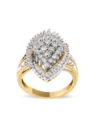 10K Yellow Gold 1.0 Cttw Round And Baguette-Cut Diamond Cluster Ring - Size 7