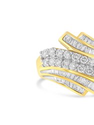 10K Yellow Gold 1.0 Cttw Round & Baguette Cut Diamond 64 Stone Bypass Style Channel Set Modern Statement Ring - Yellow Gold