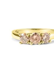 10K Yellow Gold 1.00 Cttw Champagne Diamond 3-Stone Band Ring (J-K Color, I1-I2 Clarity) - Size 6 - Yellow Gold