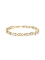 10K Yellow Gold 1.00 Cttw Diamond Cluster X Link Tennis Link 7.50" Bracelet