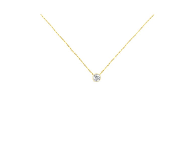 10K Yellow Gold 3/10 Carat Round Brilliant-Cut Diamond Modern Bezel-Set Solitaire 16"-18" Pendant Necklace