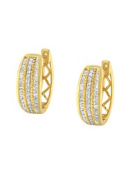 10K Yellow Gold 3/4 Cttw Pave and Channel Set Diamond Triple Row Modern Hoop Earrings