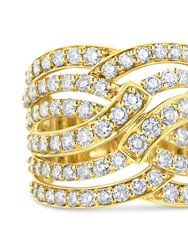 10K Yellow Gold 3.00 Cttw Diamond Multi Row Bypass Wave Cocktail Band Ring - J-K Color, I1-I2 Clarity - Ring Size 6 - Gold