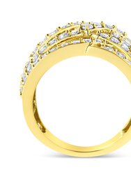 10K Yellow Gold 3.00 Cttw Diamond Multi Row Bypass Wave Cocktail Band Ring - J-K Color, I1-I2 Clarity - Ring Size 6