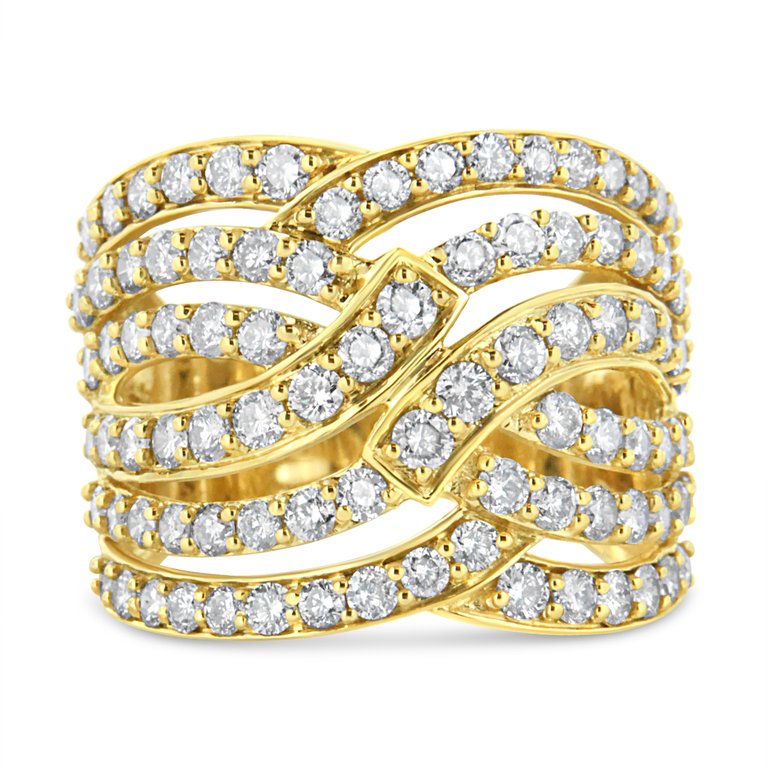 10K Yellow Gold 3.00 Cttw Diamond Multi Row Bypass Wave Cocktail Band Ring - J-K Color, I1-I2 Clarity - Ring Size 7 - Gold