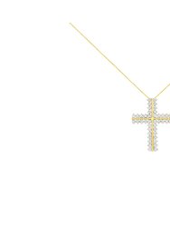 10K Yellow Gold 4.0 Cttw Diamond Two Row Cross 18" Pendant Necklace