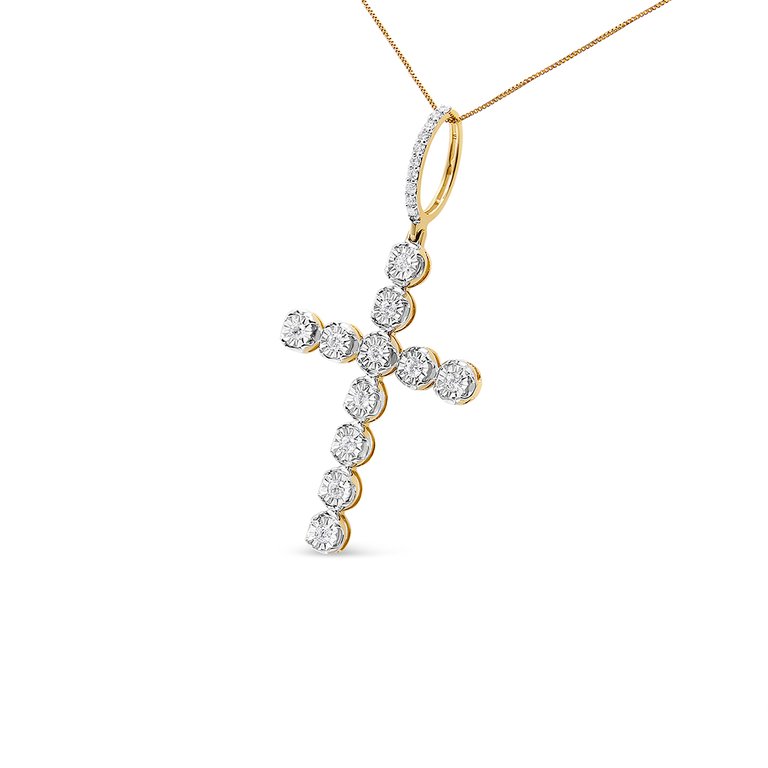 10K Yellow Gold 5/8 Cttw Miracle Set Round Diamond Circle Link Cross Pendant Necklace for Men - H-I Color, SI1-SI2 Clarity