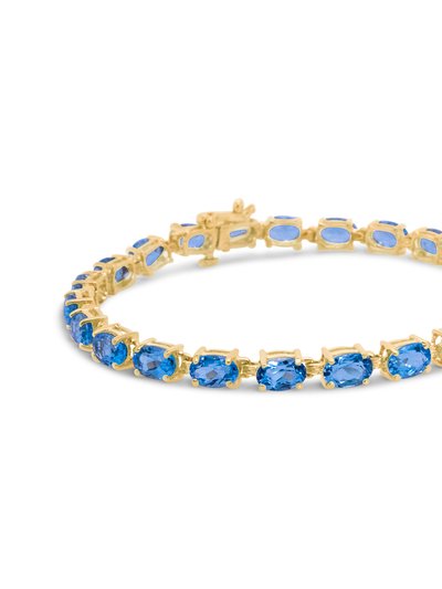 Haus of Brilliance 10K Yellow Gold and 4 Prong Set 6X4 MM Blue Topaz Link Tennis Bracelet - Size 7" product